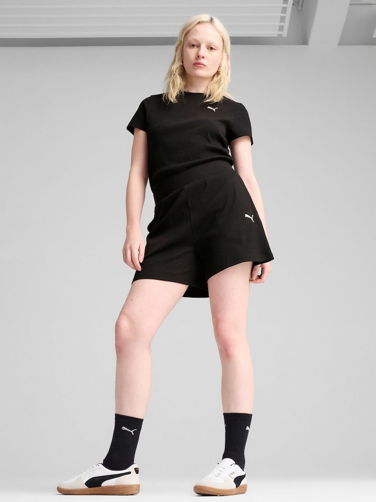 Puma Black Womens High-Rise Ess Elevated 5" Rib Shorts - Image 2 of 2
