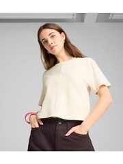 Puma White Womens Wardrobe Essential Ribbed Relaxed T-Shirt - Image 1 of 5
