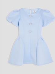 River Island Blue Girls Scuba Bow Skater Puff 100% Cotton Dress - Image 1 of 4