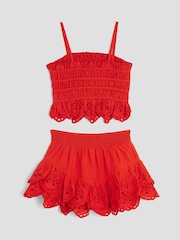 River Island Red Girls 100% Cotton Broderie Top and Skort Set - Image 1 of 4