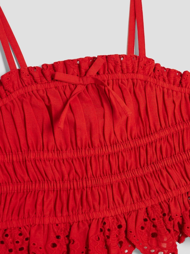 River Island Red Girls 100% Cotton Broderie Top and Skort Set - Image 4 of 4