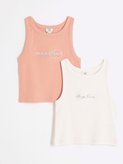 River Island Pink Girls Tank Tops 2 Pack - Image 1 of 4