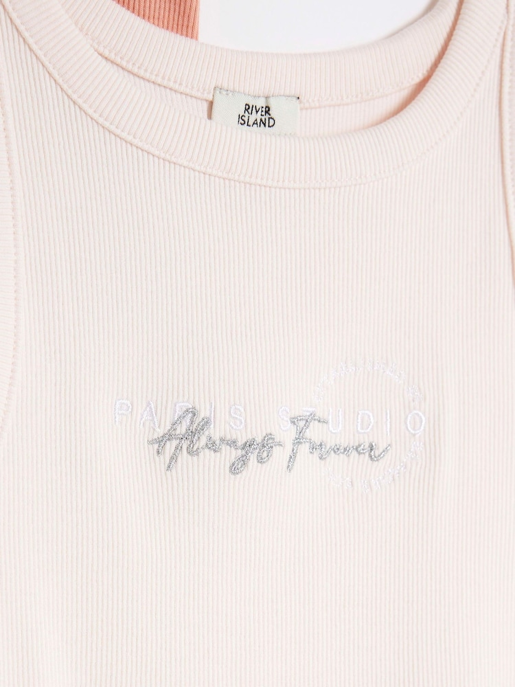 River Island Pink Girls Tank Tops 2 Pack - Image 4 of 4