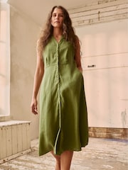 Seasalt Cornwall Green Carved Wood Sleeveless 100% Linen Dress - Image 7 of 9