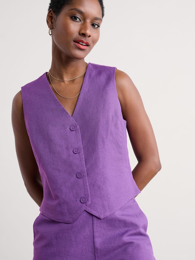 Seasalt Cornwall Purple Erica Linen Blend Waistcoat - Image 1 of 5