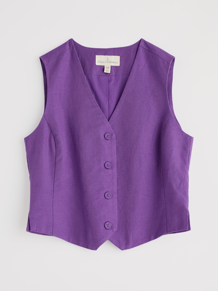 Seasalt Cornwall Purple Erica Linen Blend Waistcoat - Image 5 of 5 Seasalt Cornwall Purple Erica Linen Blend Waistcoat - Image 5 of 5