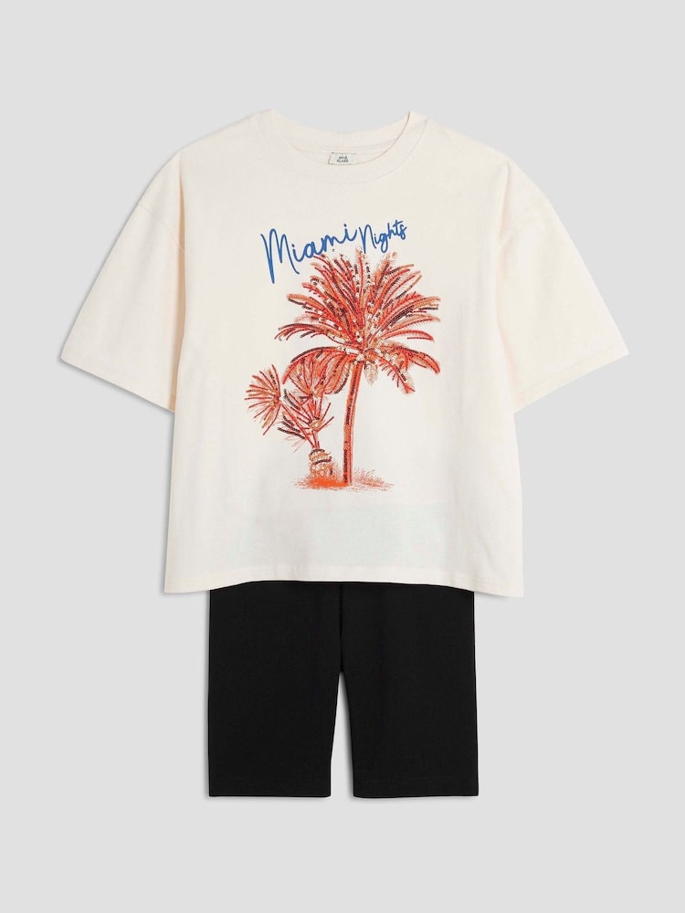 River Island Cream Girls 100% Cotton Palm Tree T-shirt &short set - Image 1 of 5 River Island Cream Girls 100% Cotton Palm Tree T-shirt &short set - Image 1 of 5