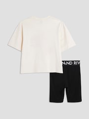 River Island Cream Girls 100% Cotton Palm Tree T-shirt &short set - Image 3 of 5
