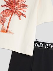 River Island Cream Girls 100% Cotton Palm Tree T-shirt &short set - Image 4 of 5