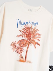 River Island Cream Girls 100% Cotton Palm Tree T-shirt &short set - Image 5 of 5