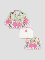 River Island Pink Girls Resort 100% Cotton Shirt and Shorts Set 3 Pack - Image 1 of 4