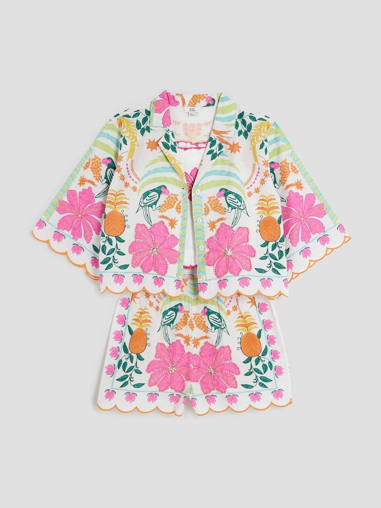 River Island Pink Girls Resort 100% Cotton Shirt and Shorts Set 3 Pack - Image 2 of 4