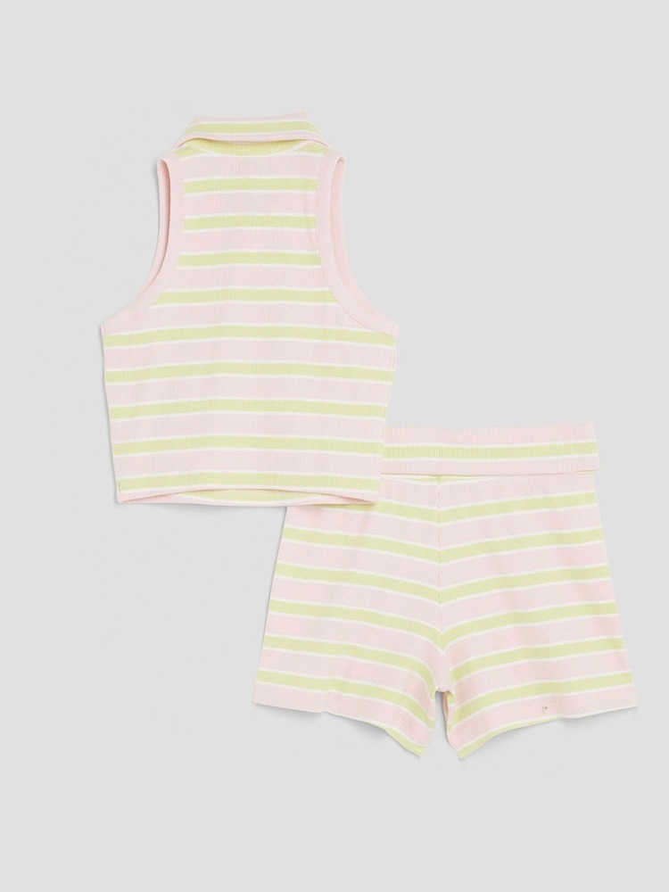 River Island Pink Girls Stripe Shorts Set - Image 2 of 5