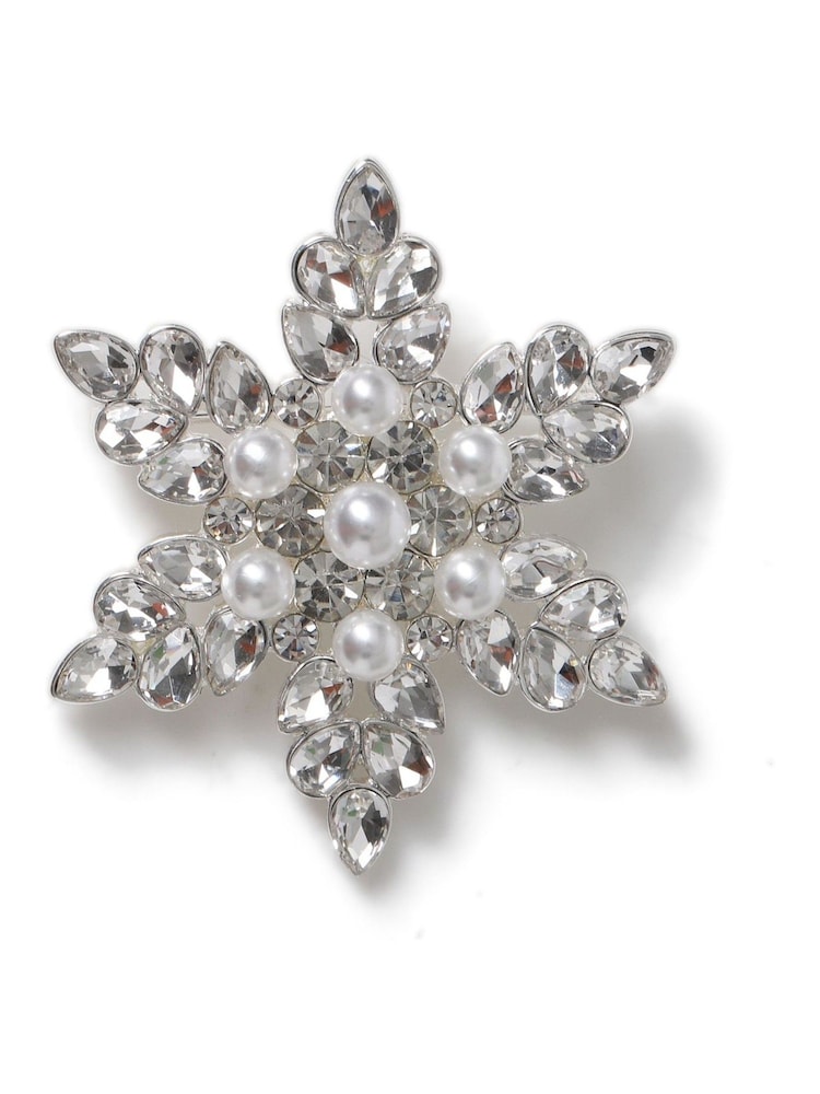 Aela Silver Tone Christmas Rhinestone Snowflake Brooch - Image 2 of 4