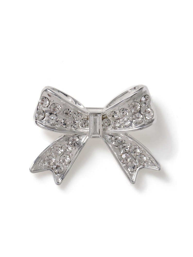 Aela Silver Tone Christmas Rhinestone Bow Brooch - Image 2 of 4