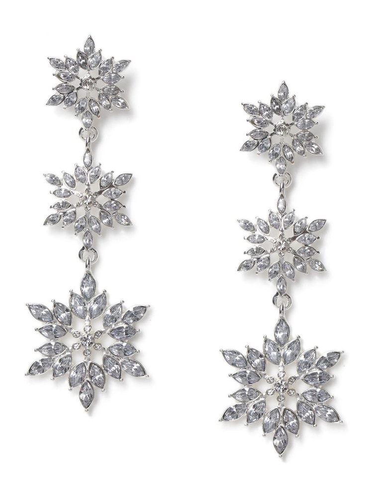 Aela Silver Tone Christmas Triple Snowflake Drop Earrings - صورة 1 من 3 Aela Silver Tone Christmas Triple Snowflake Drop Earrings - صورة 1 من 3