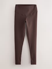 Chocolate Brown Sports Dry Tech Tummy Control High Waist Full Length Leggings - Image 1 of 3