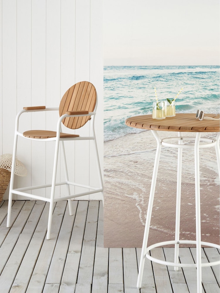 La Redoute Intérieurs White Natural Chassagne Teak & Aluminium Garden Bar Chair - Image 1 of 6