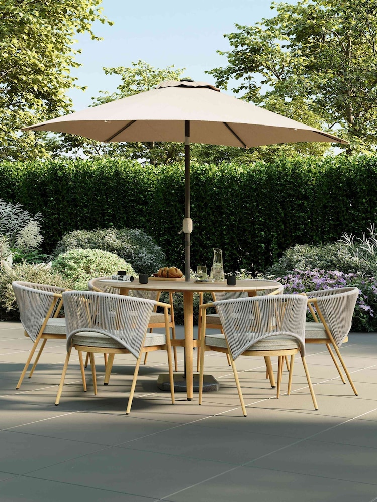 Charles Bentley Grey Almada Rope Weave 6 Seater Dining Set - Image 1 of 6