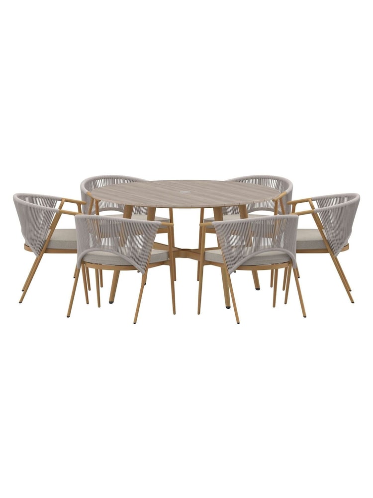 Charles Bentley Grey Almada Rope Weave 6 Seater Dining Set - Image 6 of 6