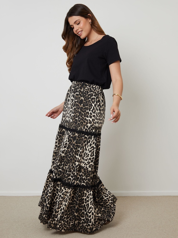 Threadbare Animal Tiered Jersey Maxi Skirt - Image 1 of 4 Threadbare Animal Tiered Jersey Maxi Skirt - Image 1 of 4