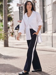Lands' End Black Wide Leg Sporty 100% Cotton Trousers - Image 1 of 5