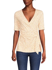 Lands' End Yellow Tie Front Elbow Sleeve Top - Image 1 of 3
