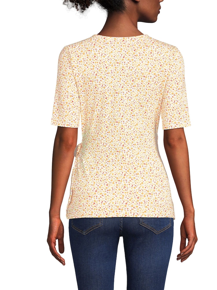Lands' End Yellow Tie Front Elbow Sleeve Top - Image 2 of 3