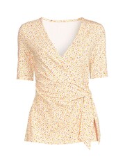 Lands' End Yellow Tie Front Elbow Sleeve Top - Image 3 of 3