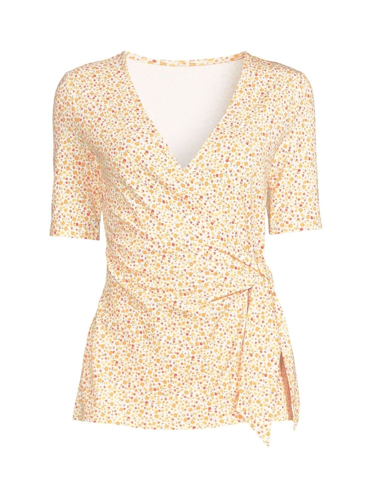 Lands' End Yellow Tie Front Elbow Sleeve Top - Image 3 of 3