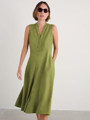 Seasalt Cornwall Green Tall Carved Wood Sleeveless 100% Linen Dress - Image 1 of 5