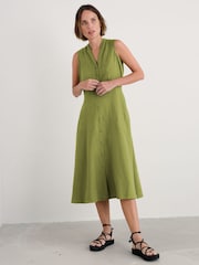 Seasalt Cornwall Green Tall Carved Wood Sleeveless 100% Linen Dress - Image 3 of 5