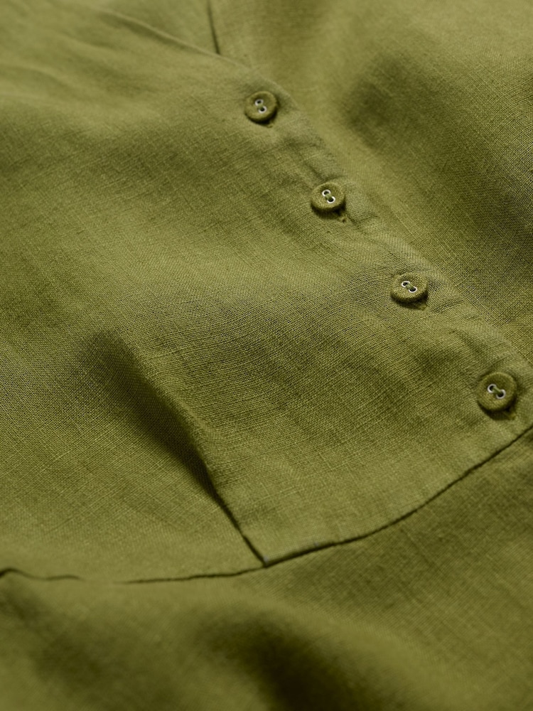 Seasalt Cornwall Green Tall Carved Wood Sleeveless 100% Linen Dress - Image 5 of 5