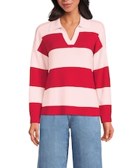Lands' End Red 100% Cotton Rugby Shirt Jumper - Image 3 of 4