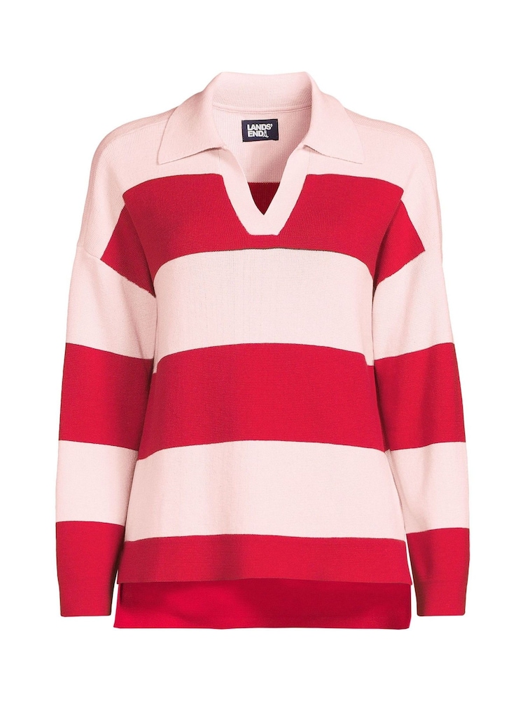 Lands' End Red 100% Cotton Rugby Shirt Jumper - Image 4 of 4