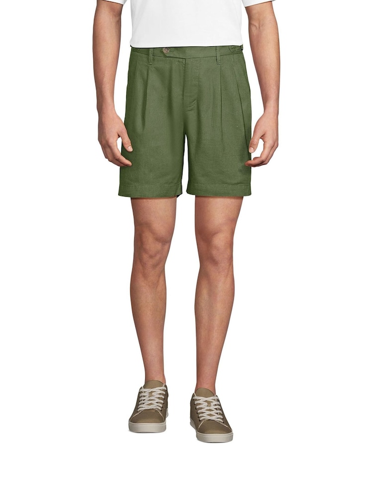 Lands' End Green Linen Pleated Shorts - Image 2 of 4