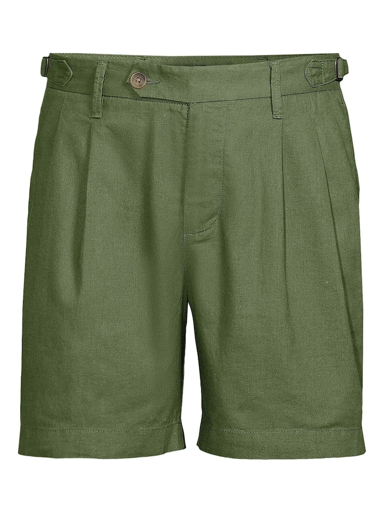 Lands' End Green Linen Pleated Shorts - Image 4 of 4 Lands' End Green Linen Pleated Shorts - Image 4 of 4