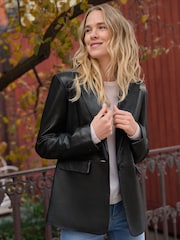 Lands' End Black Leather Blazer - Image 1 of 6
