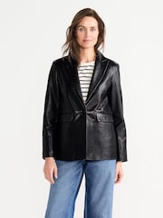 Lands' End Black Leather Blazer - Image 3 of 6