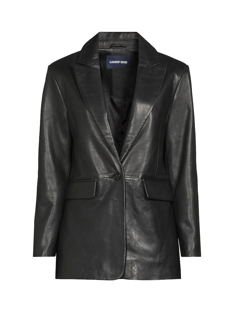 Lands' End Black Leather Blazer - Image 6 of 6 Lands' End Black Leather Blazer - Image 6 of 6