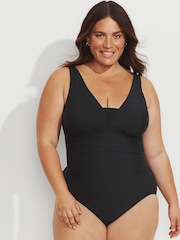 Lands' End Black Tummy Control V-Neck Ruched Swimsuit - Image 1 of 4