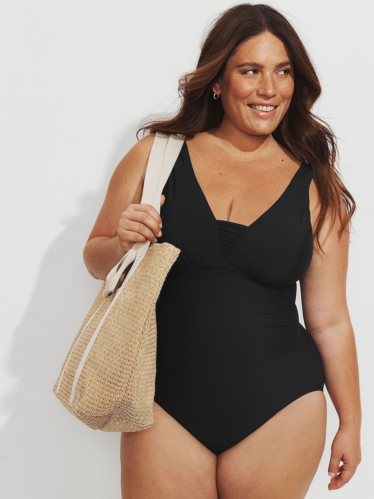 Lands' End Black Tummy Control V-Neck Ruched Swimsuit - Image 2 of 4