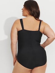 Lands' End Black Tummy Control V-Neck Ruched Swimsuit - Image 3 of 4