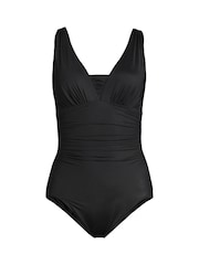 Lands' End Black Tummy Control V-Neck Ruched Swimsuit - Image 4 of 4