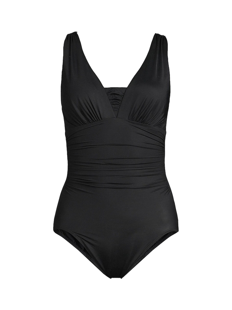 Lands' End Black Tummy Control V-Neck Ruched Swimsuit - Image 4 of 4