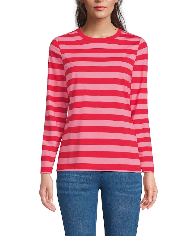 Lands' End Pink 100% Cotton Supima Long Sleeve T-Shirt - Image 1 of 3