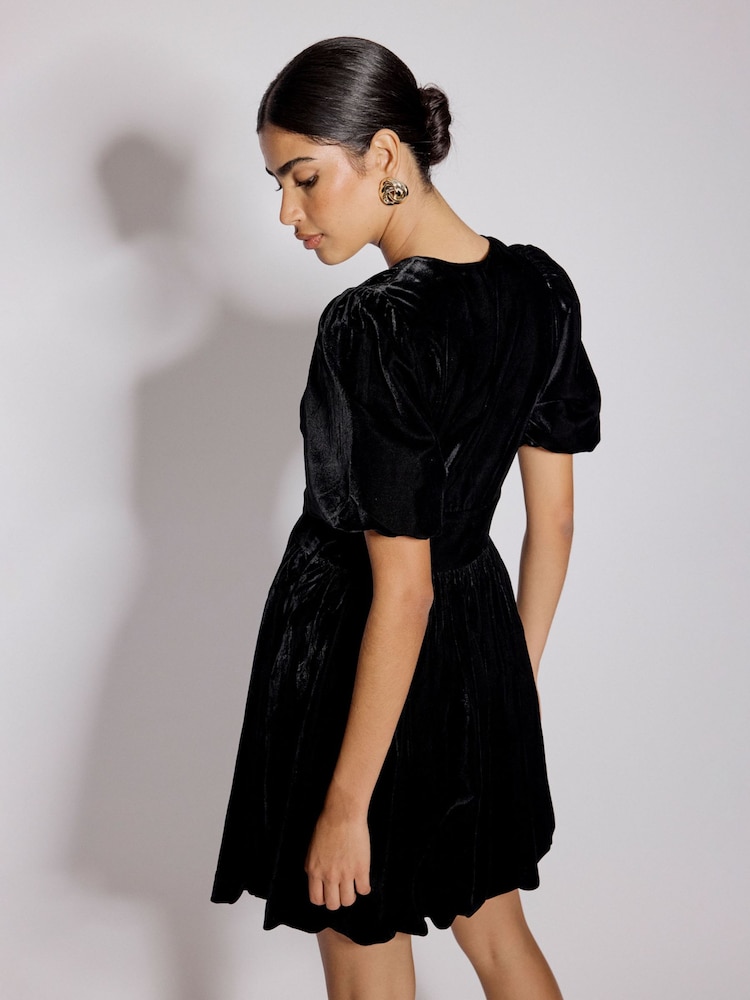 Nobodys Child Black Starlight Velvet Bubble Hem Mini Dress - Image 2 of 5