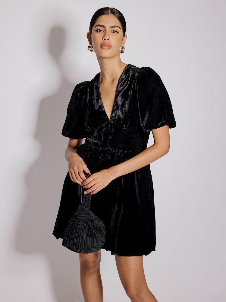 Nobodys Child Black Starlight Velvet Bubble Hem Mini Dress - Image 5 of 5