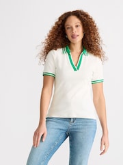 Lands' End Cream Short Sleeve Ribbed Polo Shirt - Image 1 of 4