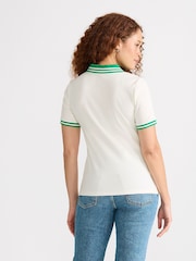 Lands' End Cream Short Sleeve Ribbed Polo Shirt - Image 2 of 4